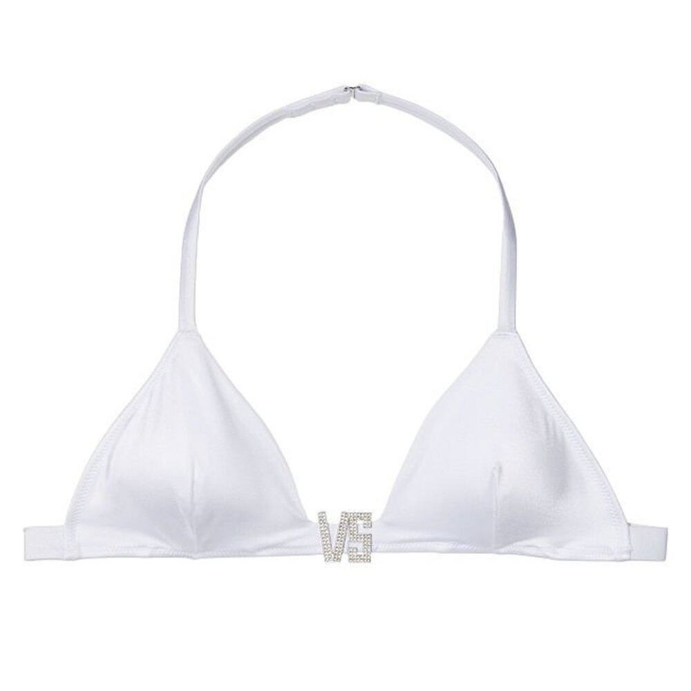 Victoria's Secret Swim VS Shine Hardware Halter Bikini Top Size XS White NWT